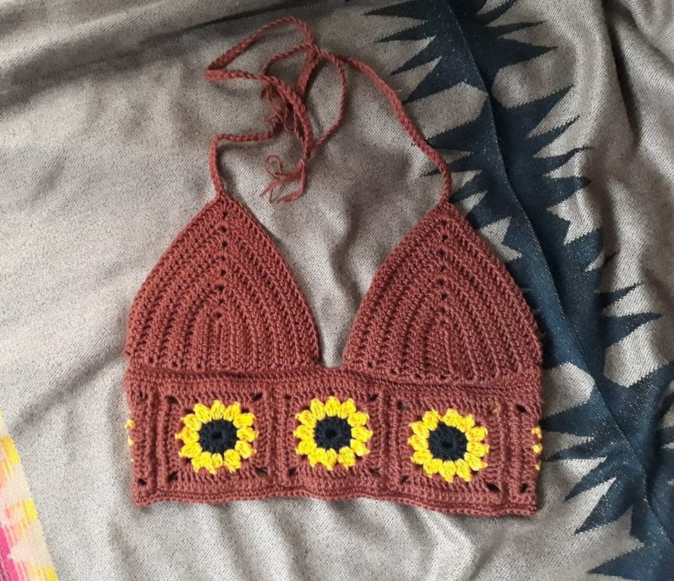Sunflower Hippie Crochet Top Flower Power Crop Top Summer Etsy