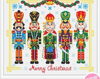 Christmas Nutcracker cross stitch pattern PDF instant download Nutcracker soldier cross stitch chart, Merry Christmas pattern digital #N146