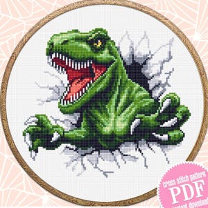 T-Rex Dinosaur cross stitch pattern PDF download Tyrannosaurus rex cross stitch chart, Dinosaur pattern digital PDF, Jurassic animals #K75