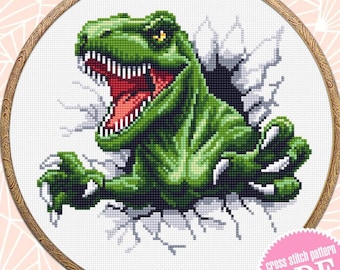T-Rex dinosaurus kruissteekpatroon pdf download Tyrannosaurus rex kruissteekkaart, dinosauruspatroon digitale pdf, Jurassic dieren #K75