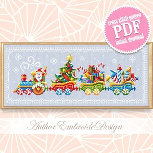 Christmas train cross stitch pattern PDF download Merry Christmas cross stitch, Winter holiday cross stitch chart, Santa train ornament #N96