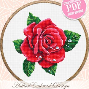 Red rose cross stitch pattern PDF download Simple flower cross stitch chart, Flower pattern digital PDF, Mothers day gift, Home decor #P47
