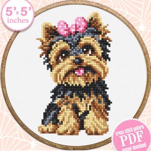 Yorkie dog cross stitch pattern PDF download Small pet cross stitch chart for beginners, Cute dog pattern digital PDF Yorkshire terrier #K66