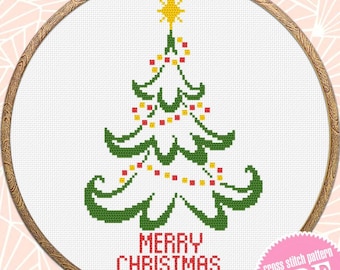 Christmas Tree cross stitch pattern PDF instant download Merry Christmas cross stitch chart for beginner, Holiday pattern digital PDF #N26