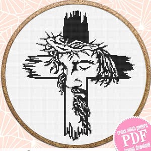 Religious cross with Jesus cross stitch pattern PDF instant download Christian cross stitch chart, Jesus on the cross digital pattern #O21