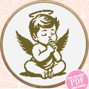 Baby angel cross stitch pattern PDF download Angel silhouette cross stitch chart, Angel ornament pattern digital PDF, Angel baby gift #O18