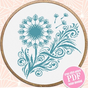 Paardebloem kruissteekpatroon pdf-download Kruissteekkaart wilde bloemen, eenvoudig digitaal bloemenpatroon voor beginners, paardenbloemmandala #P53