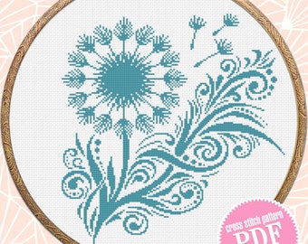 Dandelion cross stitch pattern PDF download Wild flower cross stitch chart, Easy floral pattern digital for beginner, Dandelion mandala #P53