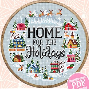 Christmas houses cross stitch pattern PDF download Home for the holidays, Winter landscape cross stitch, Christmas pattern digital PDF #N188
