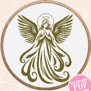 Guardian angel cross stitch pattern PDF download Angel silhouette cross stitch chart for beginner, Angel ornament pattern digital PDF #X5