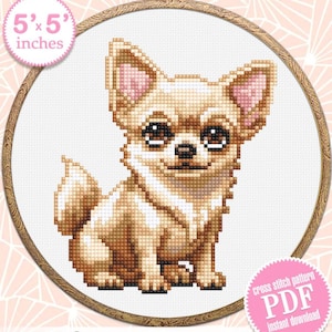 Chihuahua dog cross stitch pattern PDF download Small pet cross stitch chart for beginners, Cute dog pattern digital PDF Dog lover gift #K67