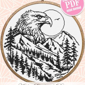 Weißkopfseeadler Kreuzstichmuster PDF download Berglandschaft, Kreuzstichvorlage Stickmuster, Anfängerstich #L83