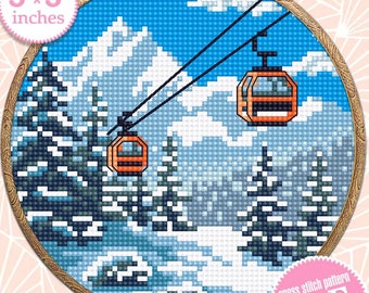 Winter landscape cross stitch pattern PDF download Ski lift gondola  cross stitch, Small snow pattern digital PDF, Mountain landscape #L94