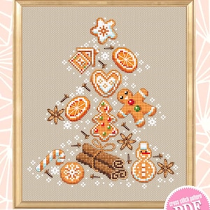 Christmas gingerbread cross stitch pattern PDF download Christmas tree cross stitch chart, Christmas sugar and spice pattern digital #N154