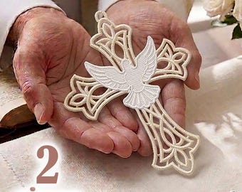 FSL Cross with Dove Machine Embroidery Design, Free Standing Lace Bible Bookmark Download, Religious Ornament Lace Embroidery File #FS50