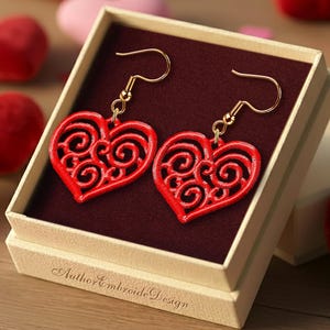 FSL Heart earrings machine embroidery design download, Free Standing Lace Valentines pattern digital embroidery files, Lace Heart #FS20