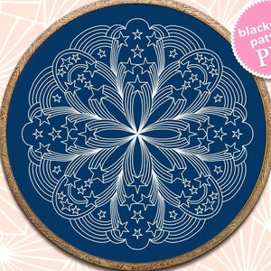 Patrón de mandala de estrellas digital para bordado a mano, descarga instantánea en PDF, gráfico de puntada hacia atrás de mandala de cielo estrellado #M314