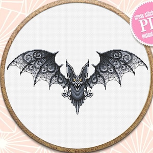 Gothic Bat cross stitch pattern PDF download Fantasy animal cross stitch chart, Vampire Bat pattern digital, Backstitch patterns #K87