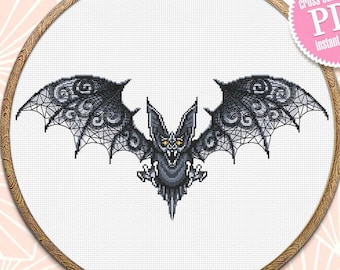 Gothic Bat cross stitch pattern PDF download Fantasy animal cross stitch chart, Vampire Bat pattern digital, Backstitch patterns #K87