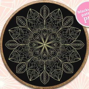 Flower mandala pattern digital for hand embroidery PDF instant download, Floral mandala backstitch chart, Home decor #M295