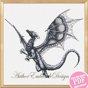 Dragon cross stitch pattern download PDF Fantasy animal cross stitch chart, Blackwork patterns Dragon embroidery PDF, Gothic home decor #K39