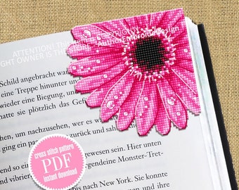 Gerbera Corner bookmark cross stitch pattern PDF download Pink flower cross stitch chart, Flower bookmark for women Floral pattern PDF #B257