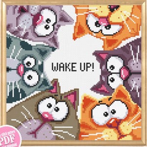 Funny cats cross stitch pattern PDF instant download Pet cross stitch chart for beginners, Cat pattern digital PDF, Cat lover gift #K71