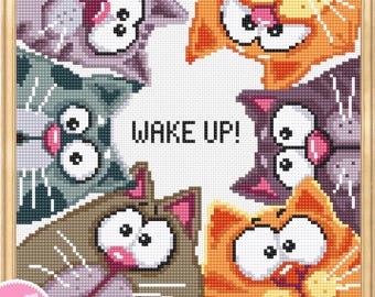 Funny cats cross stitch pattern PDF instant download Pet cross stitch chart for beginners, Cat pattern digital PDF, Cat lover gift #K71