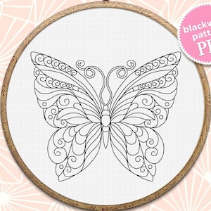 Patrón de mariposa mandala digital para bordado a mano en PDF, descarga instantánea, gráfico de costura de mariposa simple, adorno de mariposa n.° M299