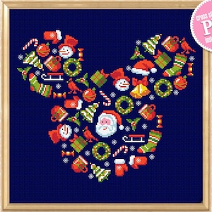 Christmas sampler cross stitch pattern download PDF Mouse Silhouette cross stitch chart, Christmas mouse head digital pattern PDF #N108