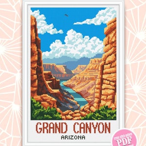 Grand Canyon Nationalpark Kreuzstichmuster PDF download Reiseposter Kreuzstichvorlage, Berglandschaft Stickmuster digitales PDF #L98