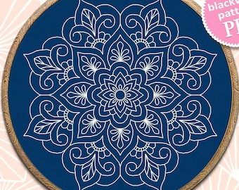 シンプルなデジタル曼荼羅模様（手刺繍用）PDFダウンロード、フラワー