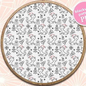 Cat geometric blackwork pattern PDF instant download Simple Christmas seamless pattern digital, Backstitch repeating chart #N191