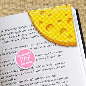 Corner bookmark cross stitch pattern PDF download Cheese cross stitch chart, Food bookmark digital PDF, Funny bookmark for beginner #B244