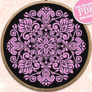 Flower mandala cross stitch pattern PDF download Floral ornament cross stitch chart, Mandala pattern digital PDF, Mandala embroidery #M110