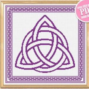 Celtic trinity knot cross stitch pattern download PDF, Mandala pattern digital PDF, Monochrome cross stitch, Celtic knot embroidery PDF #M64