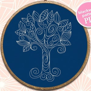 Baum des Lebens Mandala Muster digital für Handstickerei, PDF Sofort-Download, Einfache Mandala-Baum-Rückstich Vorlage #M303
