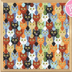 Cute cats cross stitch pattern PDF download Cat sampler cross stitch chart, Cat embroidery PDF, Funny kitten design, Cat lover gift #K16