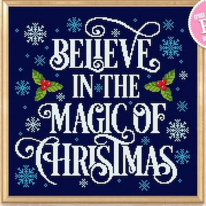 Christmas lettering cross stitch pattern PDF download Winter holiday cross stitch chart, Merry Christmas pattern digital PDF, Believe #N51