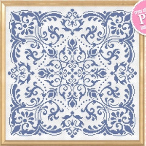 Patrón de punto de cruz de mandala vintage en formato PDF para descargar Gráfico de punto de cruz con adorno cuadrado, mandala gótico victoriano, patrón vintage en formato PDF #M206