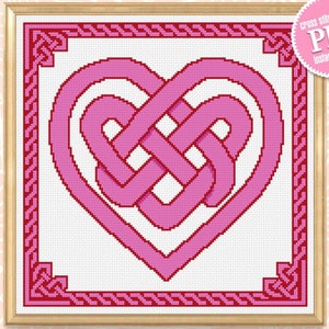 Celtic love knot cross stitch pattern download PDF, Celtic heart cross stitch chart, Celtic ornament embroidery, Easy mandala pattern #M53