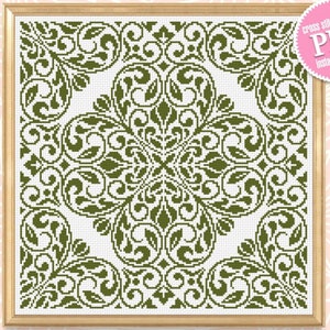 Patrón de punto de cruz de mandala floral para descargar en formato PDF, gráfico de punto de cruz con adorno cuadrado, patrón de mandala simple en formato digital en formato PDF, decoración del hogar #M205