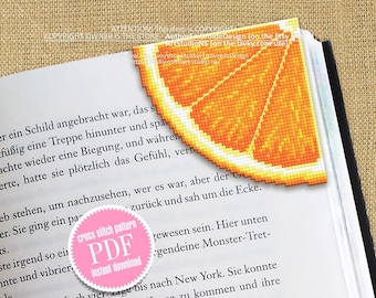 Corner bookmark cross stitch pattern PDF download Orange cross stitch chart, Orange Fruit bookmark corner digital PDF, Vegetable food #B246