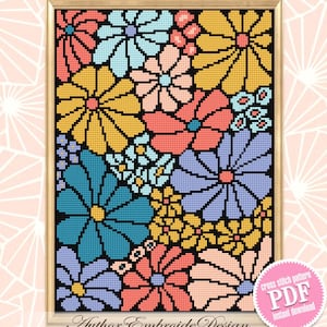 Kreuzstichmuster Abstrakte Blumen PDF download Boho Kreuzstichmuster, Modernes Blumen Muster digitales PDF, Anfänger Kreuzstich #P45
