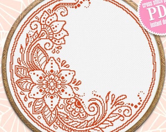 Patrón de punto de cruz de mandala floral digital PDF Impresionante punto de cruz de flores Bordado moderno para principiantes Gráfico de punto de cruz de adorno de flores #M150