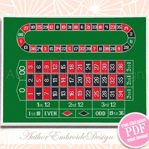 Card game playmat cross stitch pattern PDF download Roulette table cross stitch chart, Casino pattern digital PDF, DIY unique gift #O9