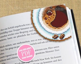 Corner bookmark cross stitch pattern PDF download Cup of Coffee cross stitch chart, Coffee bookmark digital PDF, Coffee lover gift #B247