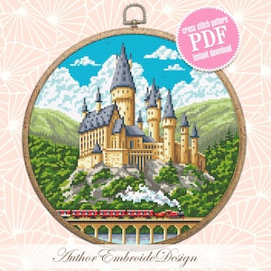 Wizard school cross stitch pattern PDF download Magic castle cross stitch chart, Magic kingdom pattern digital PDF, School of magic #C9