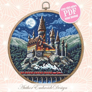 Wizard school cross stitch pattern PDF download Night magic castle cross stitch chart Magic kingdom pattern digital PDF School of magic #C10