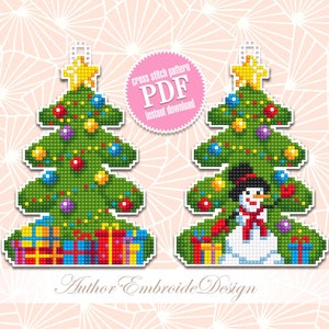 Christmas tree cross stitch pattern PDF download Double-sided christmas tree decor for plastic canvas, Christmas ornament digital PDF #N160